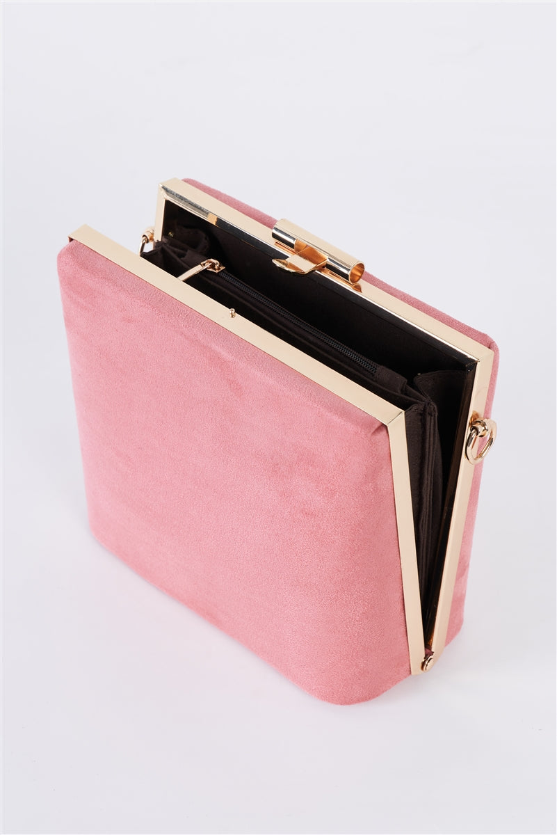 Lana Vegan Suede Box Clutch/Crossbody (Pink)