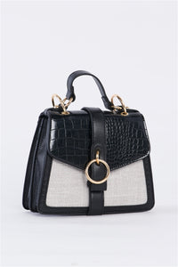Liana Color Block Embossed Faux Croc Handbag (Black)