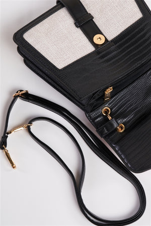 Liana Color Block Embossed Faux Croc Handbag (Black)