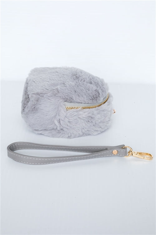 Pretty & Sweet Faux Fur Wristlet (Gray)