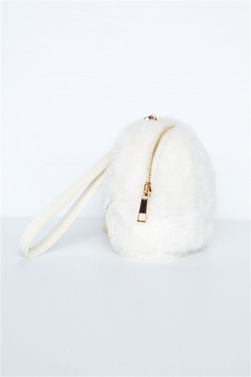 Pretty & Sweet Faux Fur Wristlet (Ivory)