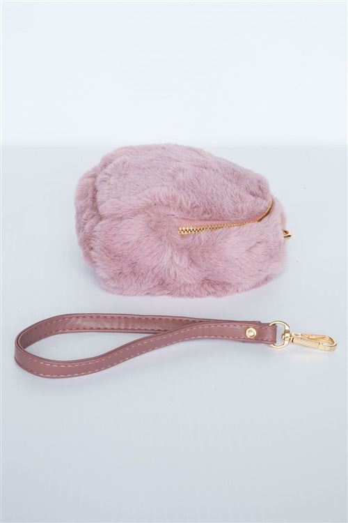 Pretty & Sweet Faux Fur Wristlet (Pink)