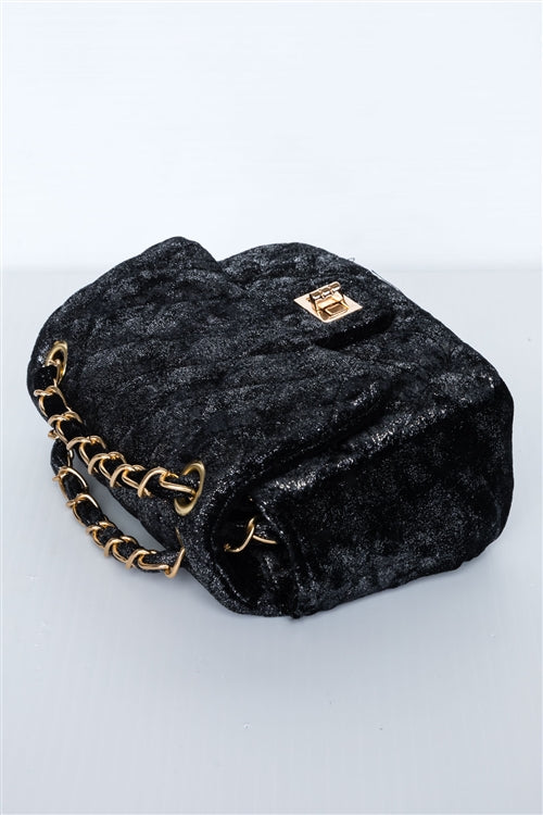 Classic Quilted Velvet Shoulder Bag (Black)