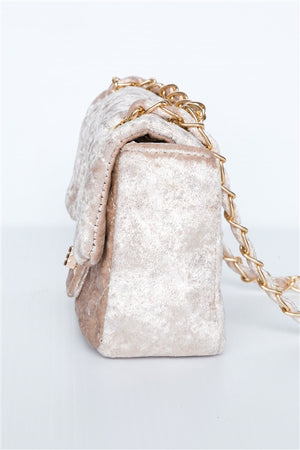 Classic Quilted Velvet Shoulder Bag (Ivory)