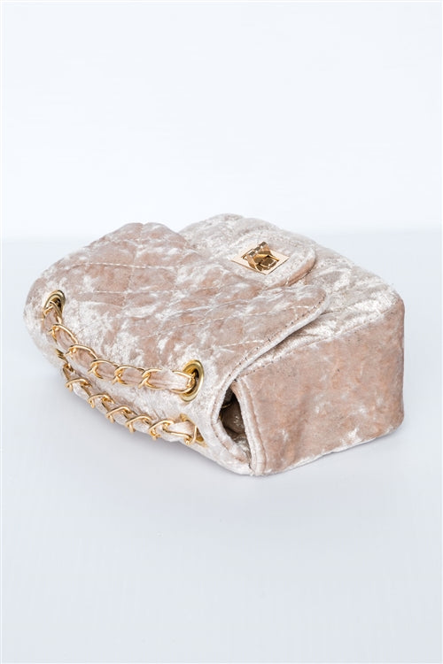 Classic Quilted Velvet Shoulder Bag (Ivory)