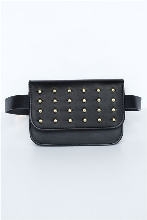 Stella Studded Vegan Leather Fanny Belt Bag (Black)