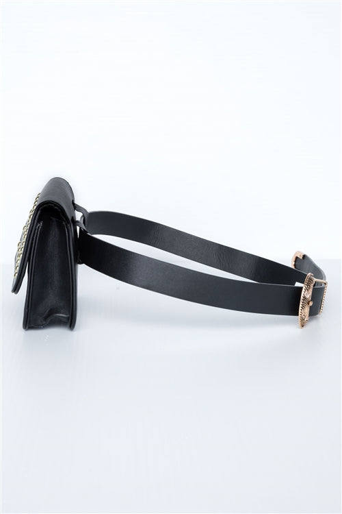 Stella Studded Vegan Leather Fanny Belt Bag (Black)