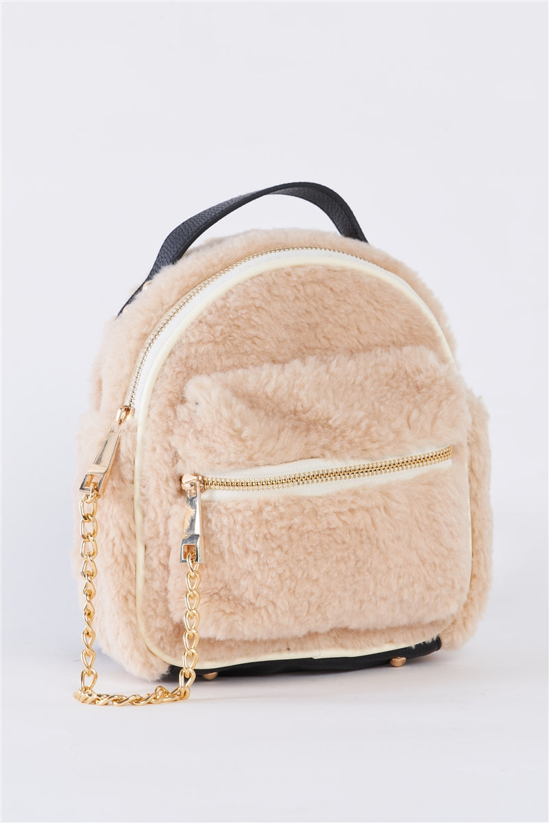 ivory and gold mini backpack Warm Winter Sherpa & Vegan Leather Ivory Backpack
