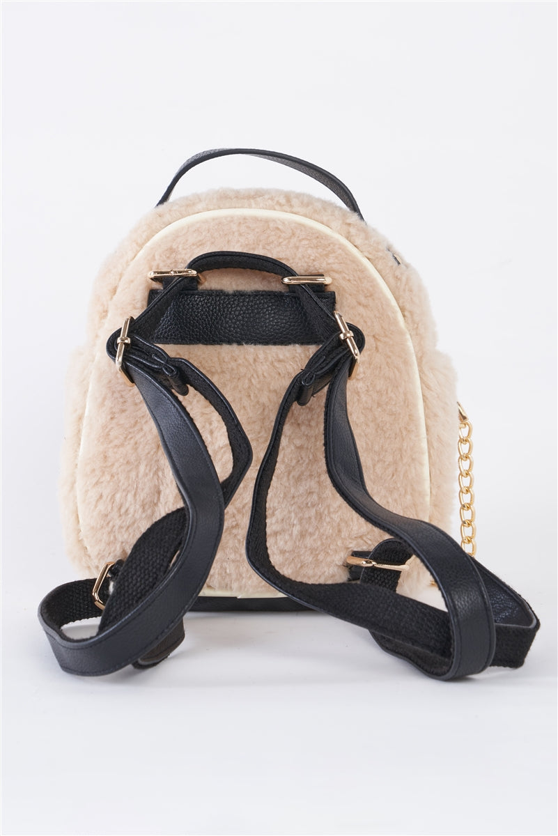 Warm Winter Sherpa & Vegan Leather Ivory Backpack