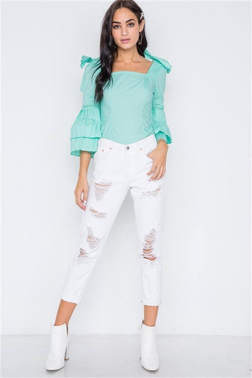 April Showers Pleated Sleeve Blouse (Mint)