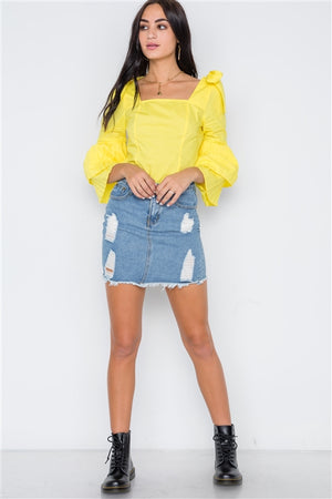 April Showers Pleated Sleeve Blouse (Yellow)