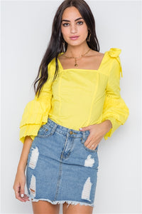 April Showers Pleated Sleeve Blouse (Yellow)