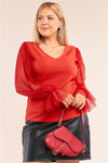 Ashton Sheer Sleeve Blouse (Red)