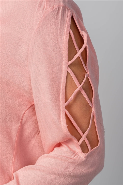 Criss Cross Sleeve Detail Blouse (Pink)