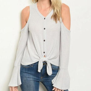 Repetition Super Soft Cold Shoulder Top in Gray