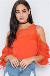 Orange Mango Cold Shoulder Puff Sleeve Blouse