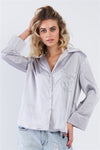 Night Owl Silky Silver Pajama Style Button Top