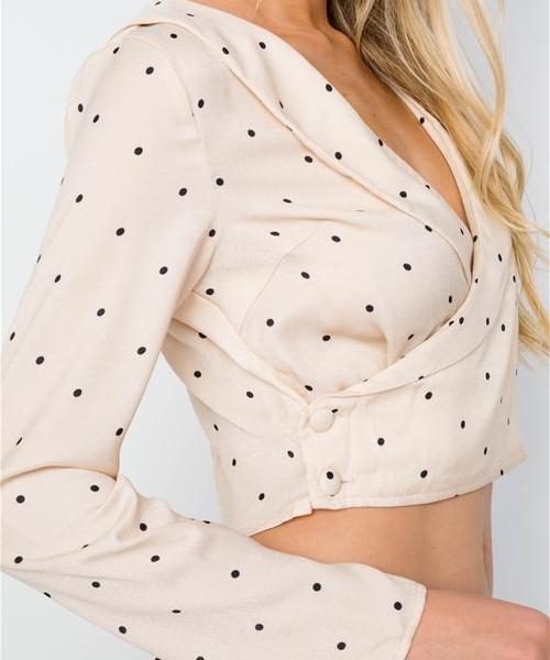 Posh Polka Dot Wrap Front Cropped Blouse in Cream