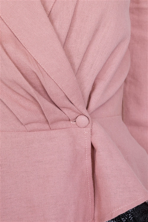 Willa Pink Peplum Button Top