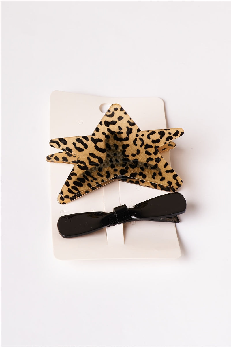 Wild Time Star Leopard Clip & Black Bow 2-pc Set