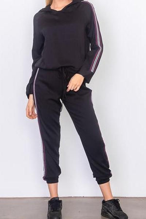 Fast Pace Striped Woven Jogger Hoodie Set