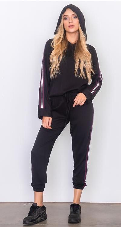 Fast Pace Striped Woven Jogger Hoodie Set