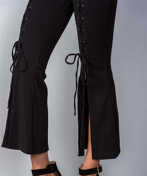 Wide Split Leg Lace-Up Jumpsuit (Black)