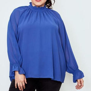 Royal Blue Gathered Pleated Blouse (Plus)