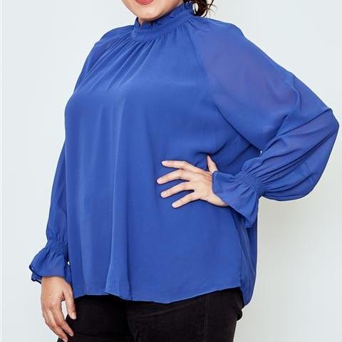 Royal Blue Gathered Pleated Blouse (Plus)