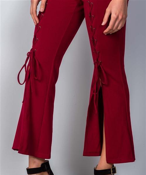 Wide Split Leg Lace-Up Jumpsuit (Red)