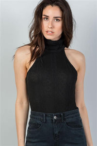 Naomi Cable Knit Sweater Bodysuit (Black)