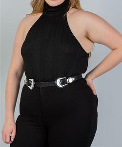 Naomi Cable Knit Sweater Bodysuit Plus (Black)