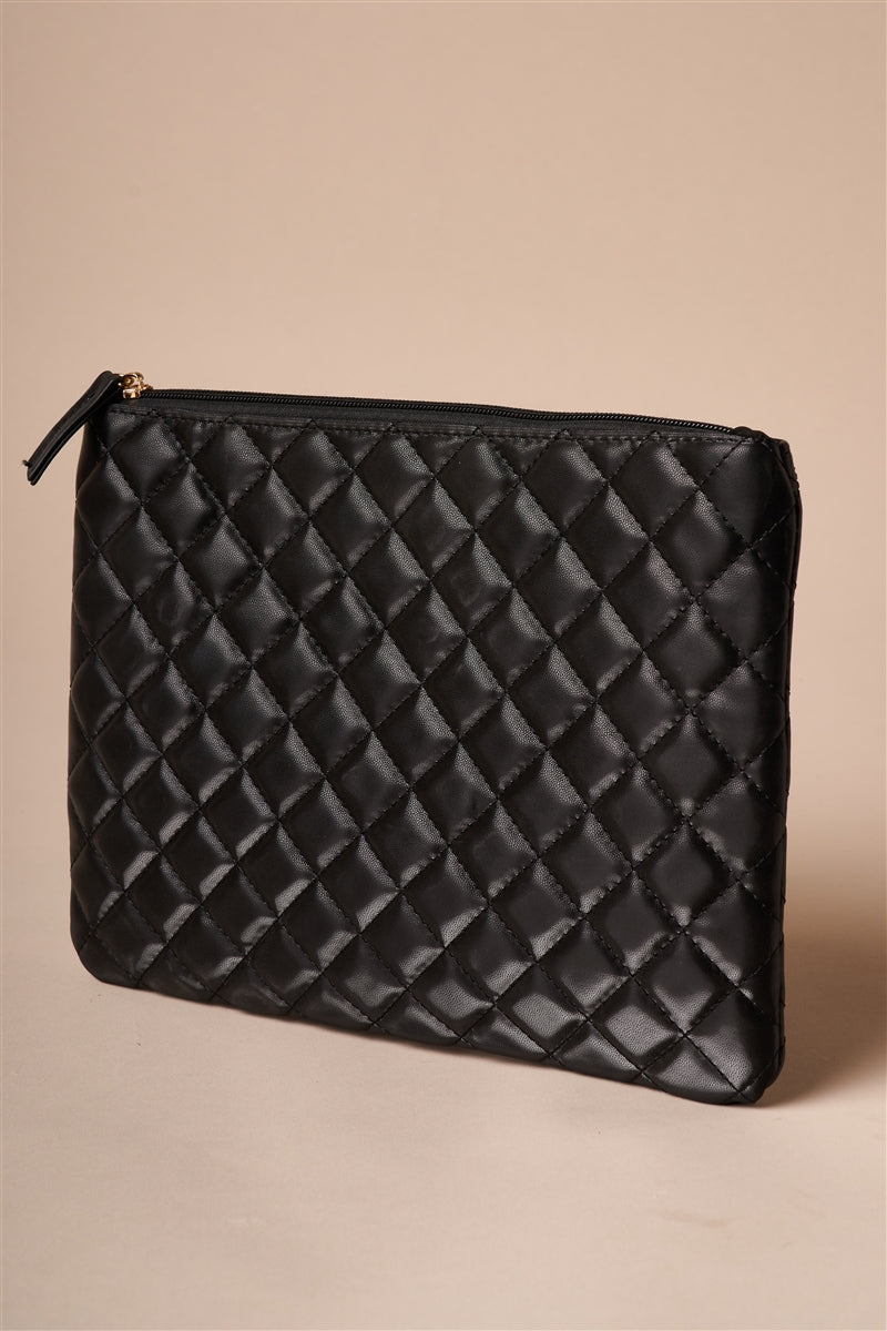 Center Stage Quilted Vegan Leather Clutch (Black)