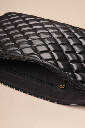 Center Stage Quilted Vegan Leather Clutch (Black)