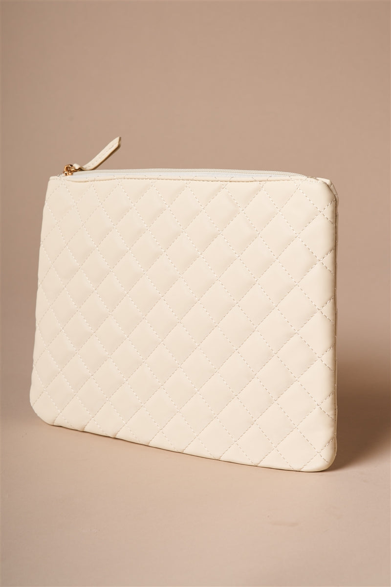 Center Stage Quilted Vegan Leather Clutch (Ivory)