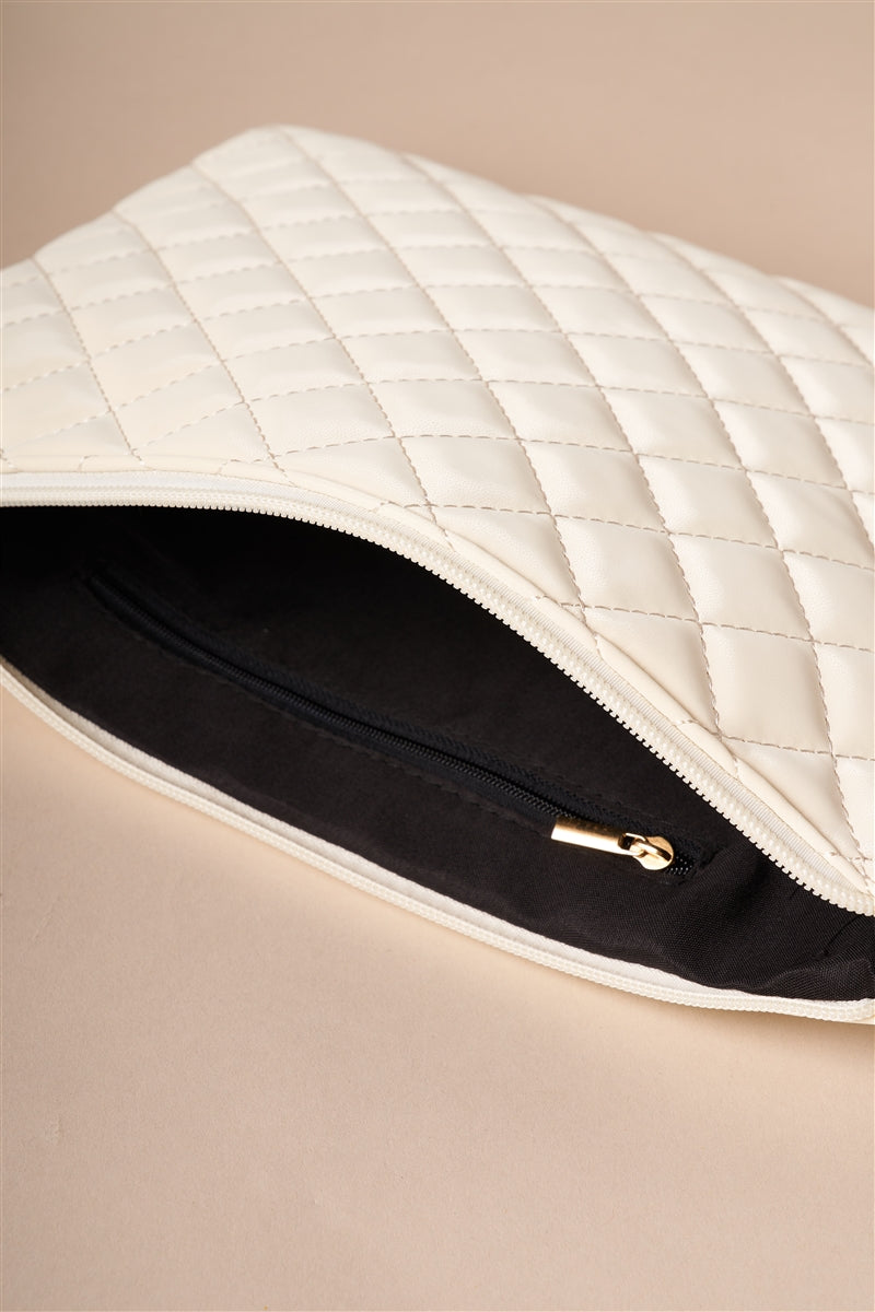 Center Stage Quilted Vegan Leather Clutch (Ivory)