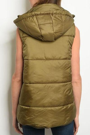 Hooded Olive Puffer Vest