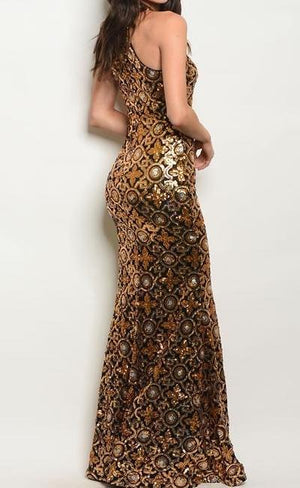 Timeless Sequin Glittering Maxi Evening Gown (Gold)