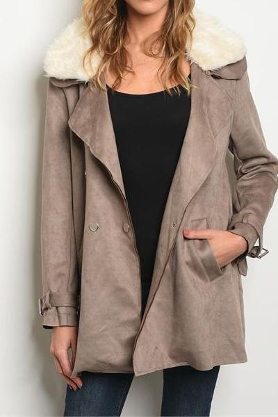 Iconic Fur Suede Oversized Coat (Mocha)