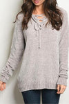 Glisten Powder Gray Chenille Lace Up Sweater