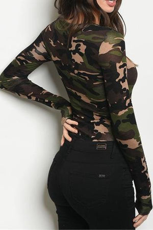 Combat Time Army Camo Plunge Lace Up Bodysuit