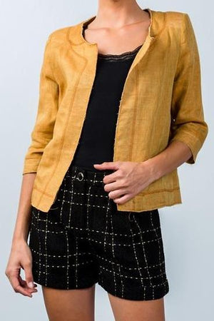 Gold & Black Plaid Front Pleated Woolen Shorts