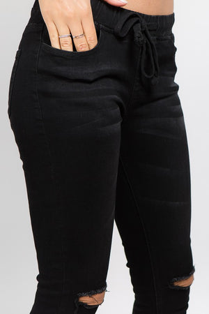 On the Go Denim Skinny Joggers (Black Wash)