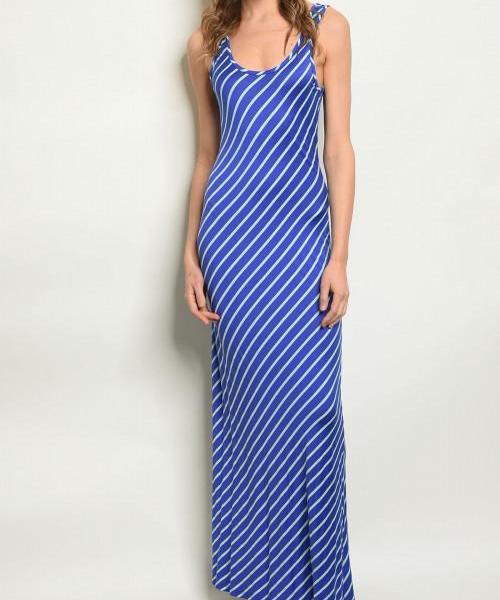 Aqua Dream Blue Striped Maxi Dress
