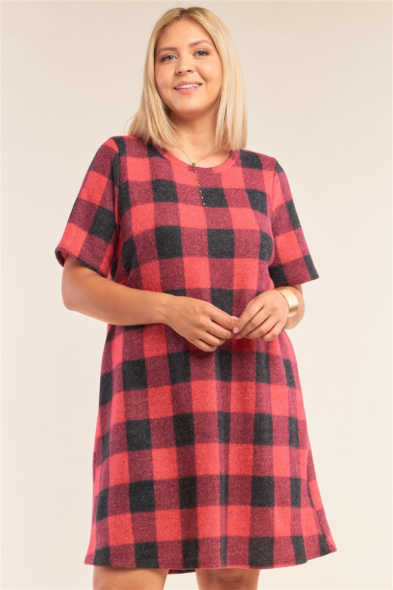 Bonfire Buffalo Plaid Flannel Dress (Red) – Luxe Label