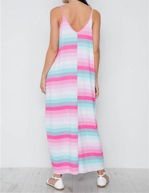 Candy Shop Striped Pocketed Pink & Blue Maxi Dress