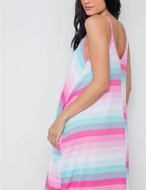 Candy Shop Striped Pocketed Pink & Blue Maxi Dress