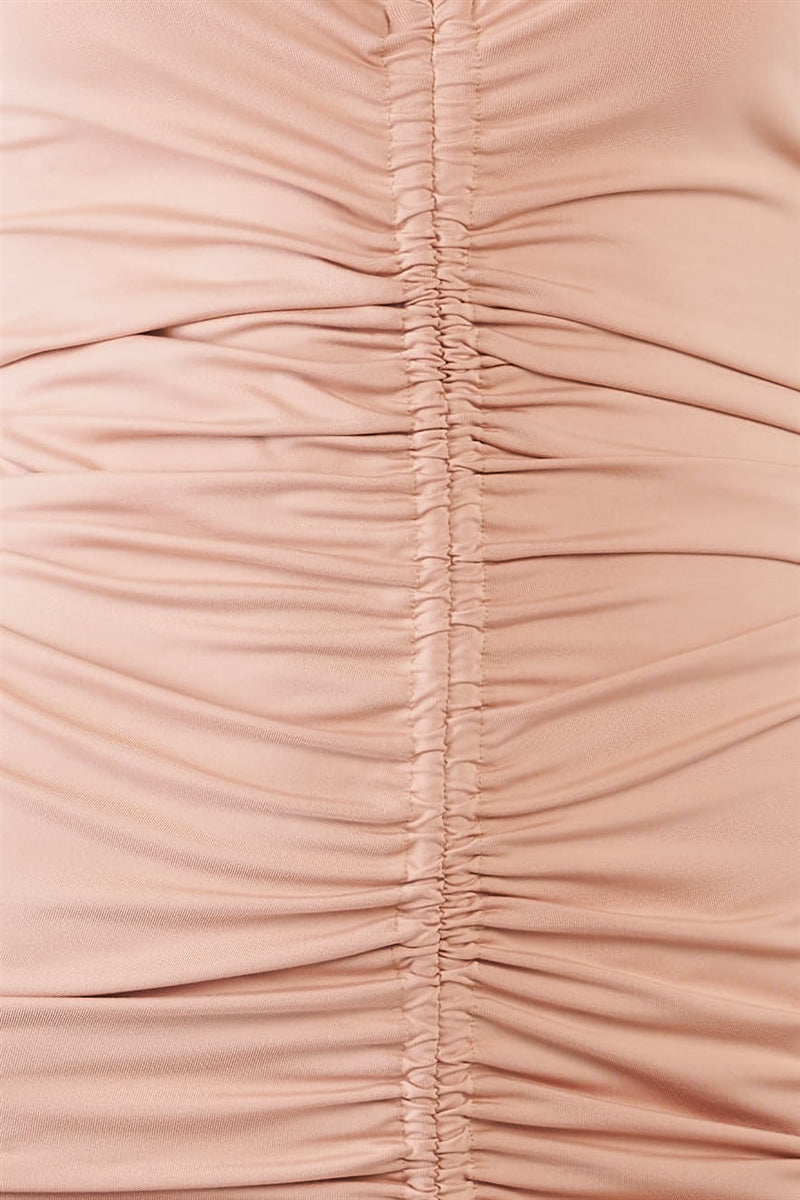 You Wish Ruched Bodycon Nude Mini Dress