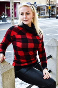 Buffalo Plaid Check Cowl Sweater (Red)
