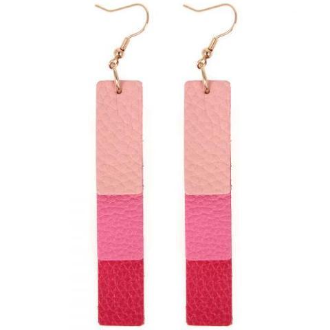 Pink Leather Strip Drop Earrings